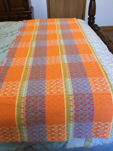 Vintage 70's Loose Weave Drapery Curtain Fabric Mid Century 2 Yards orange Green