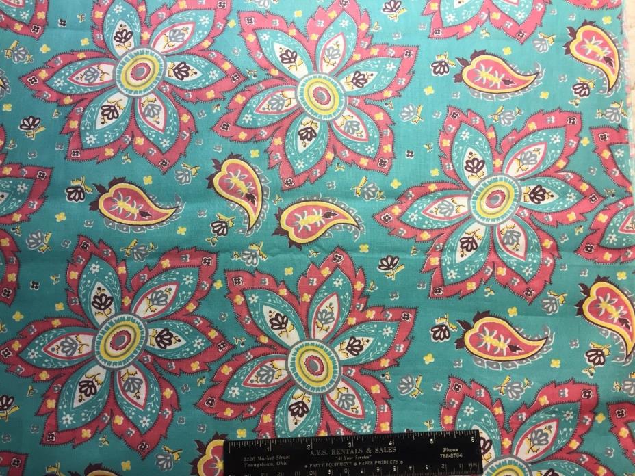 Vintage Cotton Fabric 30s40s PRETTY Large Floral 35w 1yd