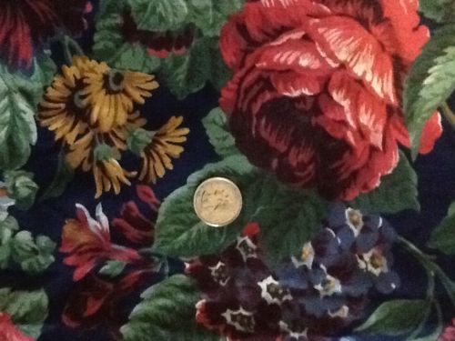BOLD FLORAL COTTON PRINT FABRIC  NAVY WITH COLORFUL FLOWERS