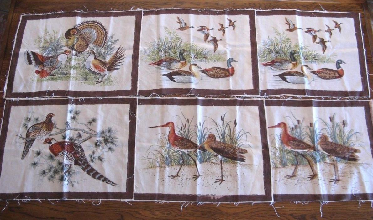 Vintage Silk Screen WILD BIRD Fabric 6 Placemat Size Panels with 4 Designs