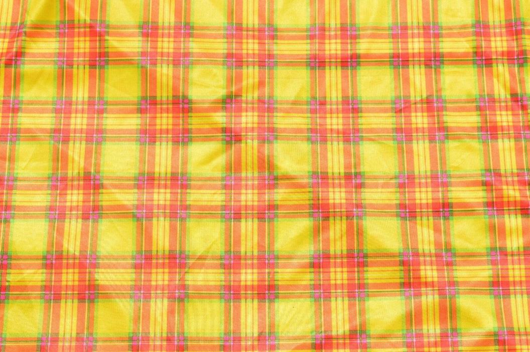 Vintage 60s HIp Mod Flower Child Plaid Polyester Fabric 4 yards x 56