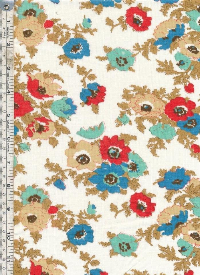 2 1/4 Yard Colorful Floral Cotton Knit Vintage fabric 60
