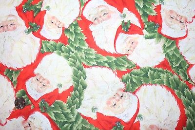 Vintage Santa Claus Christmas Fabric Mid Century 1950's or 60's Cotton