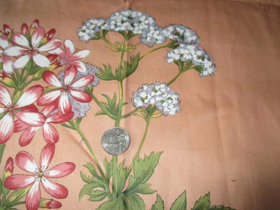 SWEET Vintage MULTI COLOR FLOWERS On BROWN 1990's Heavy COTTON Fabric-over 1 yd