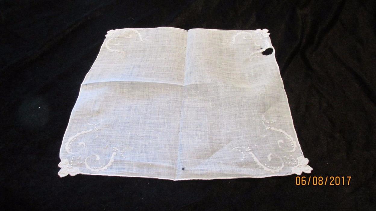 Vintage Handkerchief Semi Sheer White for Repair or Craft Work