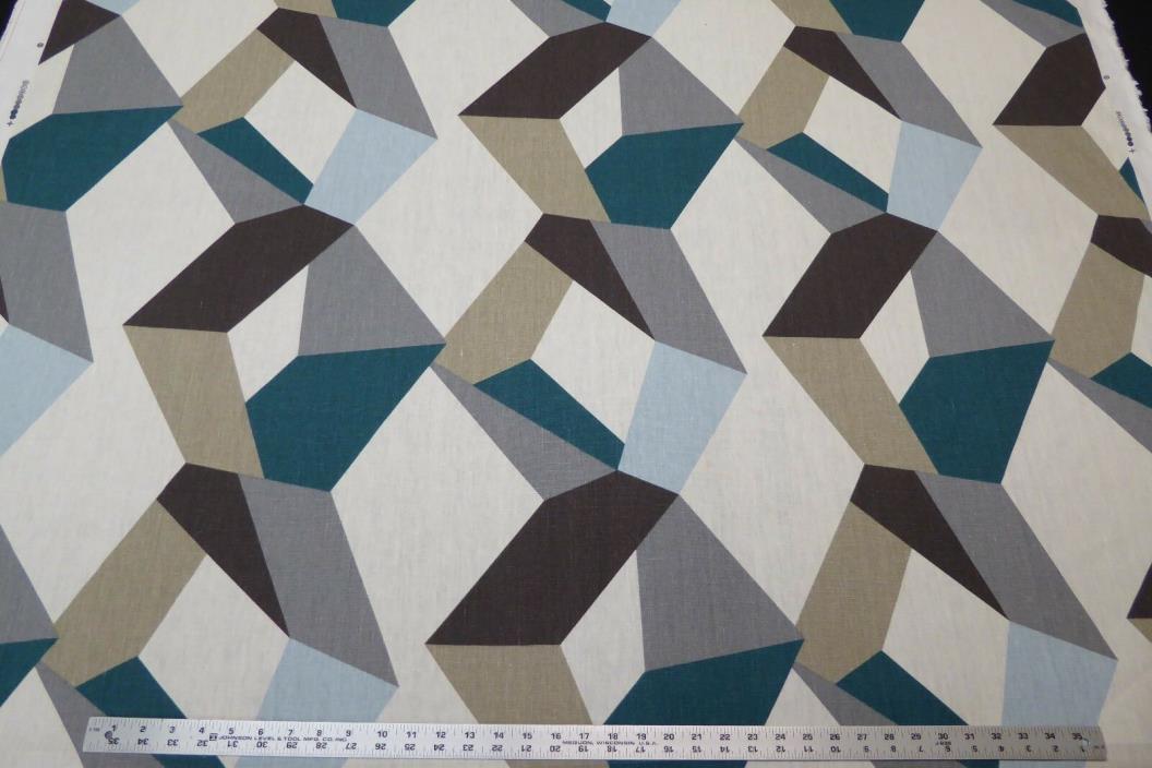 Kravet Urbantwist .635 Teal Designer  Linen Fabric Modern Geometric Abstract