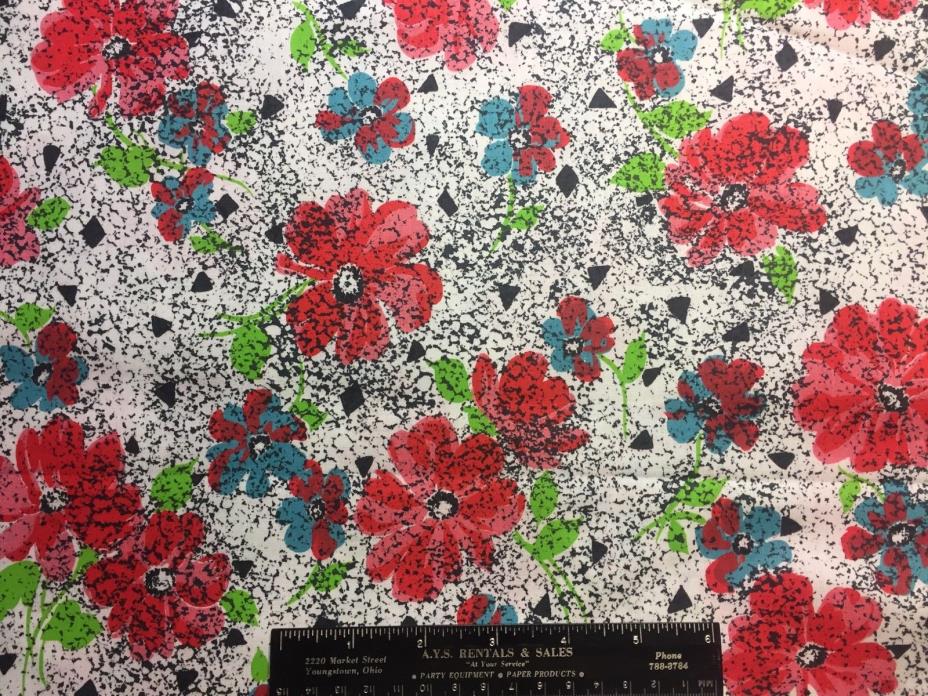 Vintage Cotton Fabric 40s50s PRETTY Blue Red Green Floral 35w 1yd