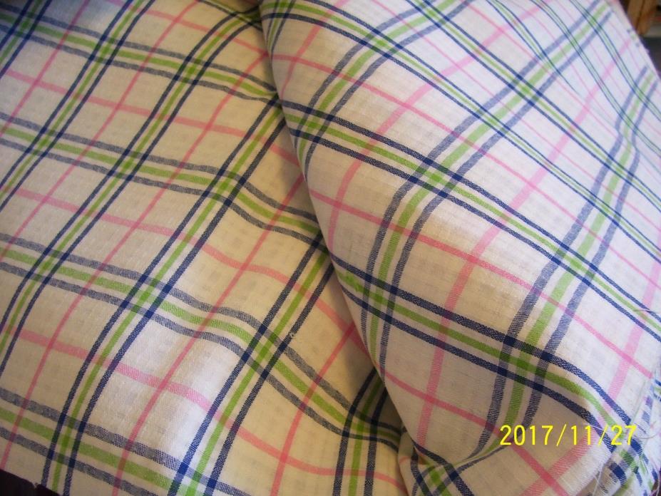 cotton plaid fabric cotton white w/pink green and navy by the 1/2 yd