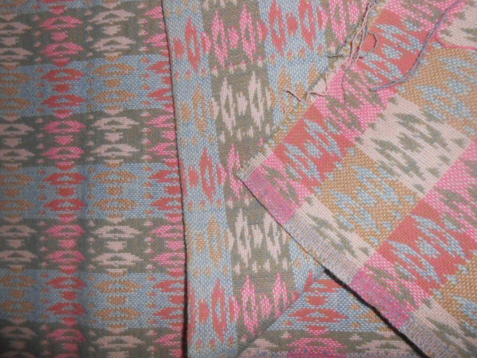 VINTAGE WOOL TAPESTRY UPHOLSTERY FABRIC~PASTEL~PINK GREEN BLUES~54