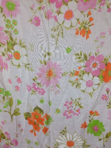 Vintage 1960s 1970s Flower Power Bright Vibrant Curtain Panels Craft Fabric NOS