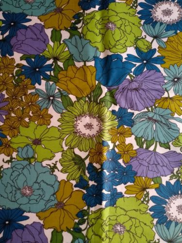 Vintage Everfast Fabrics Mod Flowers Floral Chintz Cotton 3.5 Yards