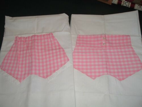 Vtg Hand Made Pink Gingham Bloomers His Hers Pillow Cases Cotton Unused #lk3