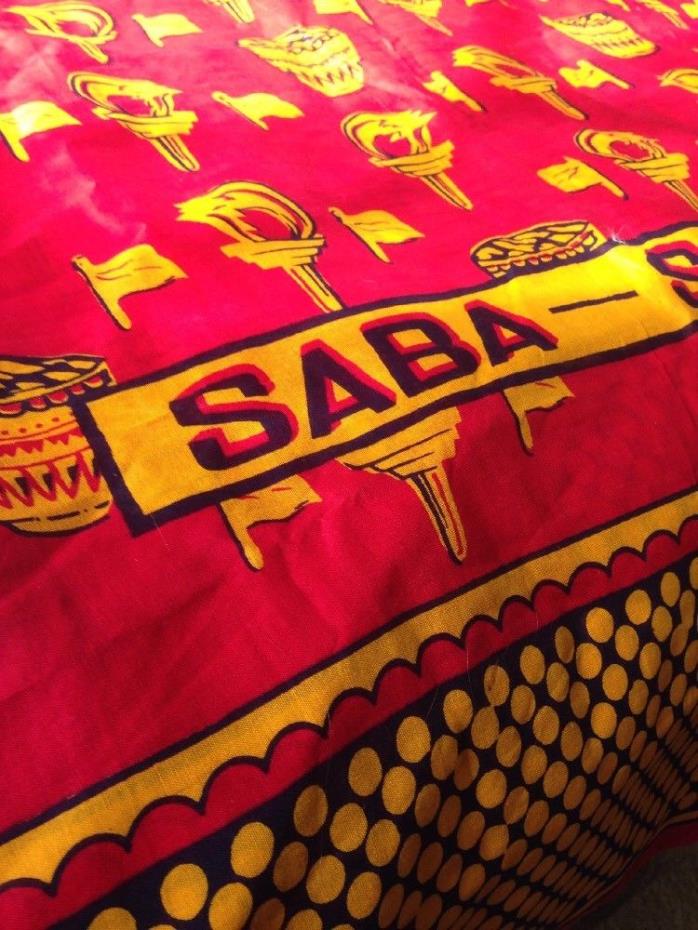 Saba Beach Scarf Fabric Material Vintage Red Orange Yellow Black Sewn Tube VTG