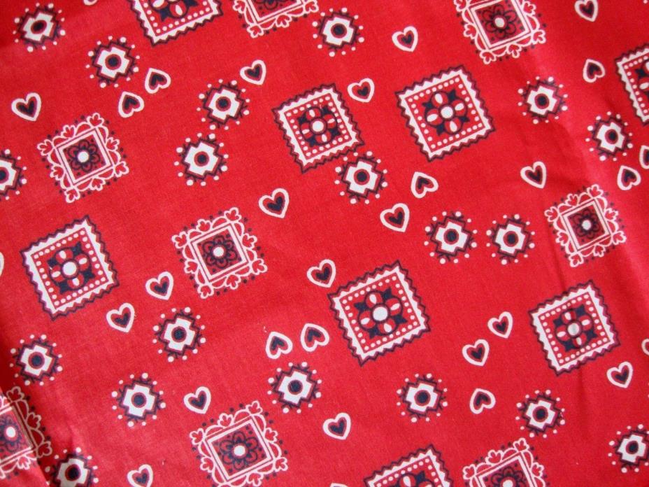 Vintage Red Cotton Fabric Hearts 36