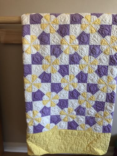 Lovely and Bright ANTIQUE QUILT - Purple and Yellow HEARTS AND GIZZARDS!