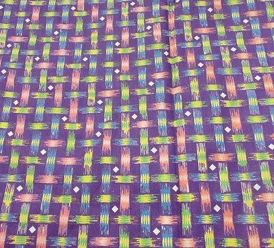 Cotton Fabric Mod Geometric Lines Diamonds 1 1/4 Yd Purple Pink Gorgeous Vintage