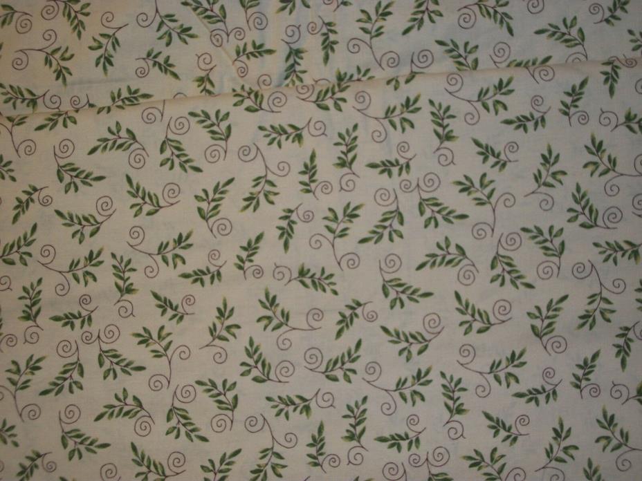 Vintage Cream w/ Green Leaves and Brown Swirls   Oakhurst   72 X 42   2 Yds