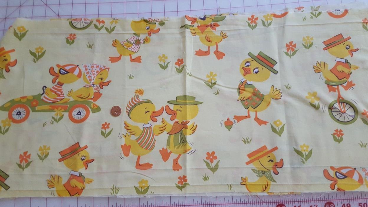 Vintage Antique Cotton Fabric 30s Quilt Yellow Novelty Ducks Nursery