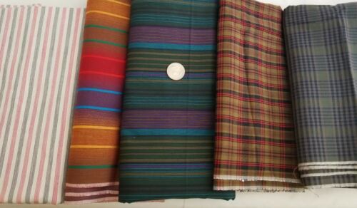 Vintage Plaid Checks Stripes Fabric Cotton LOT 7+ YDS