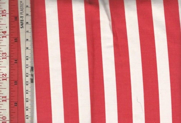 3 Yards 21 inches Red White Stripe Vintage Decorator Cotton Fabric 46