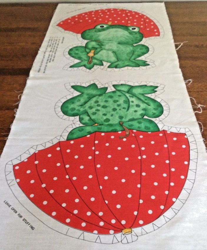 Vtg 1970s Cut and Sew Frog Umbrella Toy Pillow Doll Fabric Panel Easy Beginner