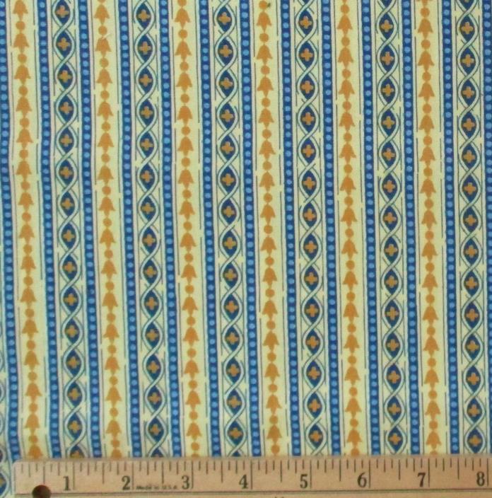 Waverly Heirloom Documents Home Decor Fabric Samatha Yellow Blue stripe BTY