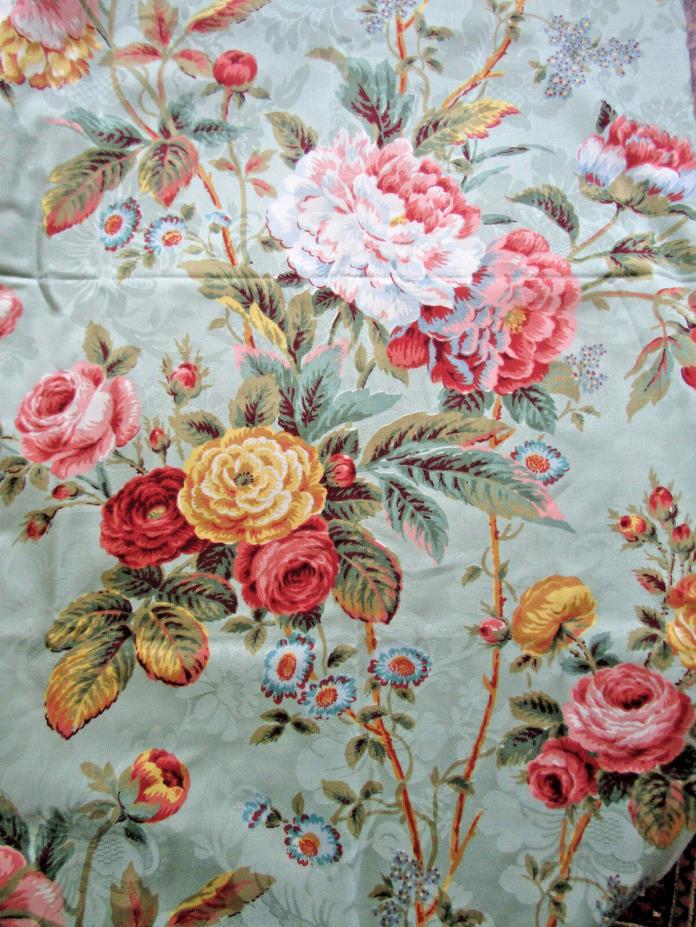 Cottage Rose Floral Cotton Decorator Fabric Green Red Pink 56