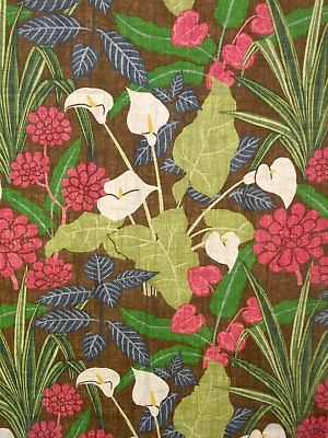 Retro Robert Allen Tropical Jungle Lily Linen Decorator Fabric 56x36