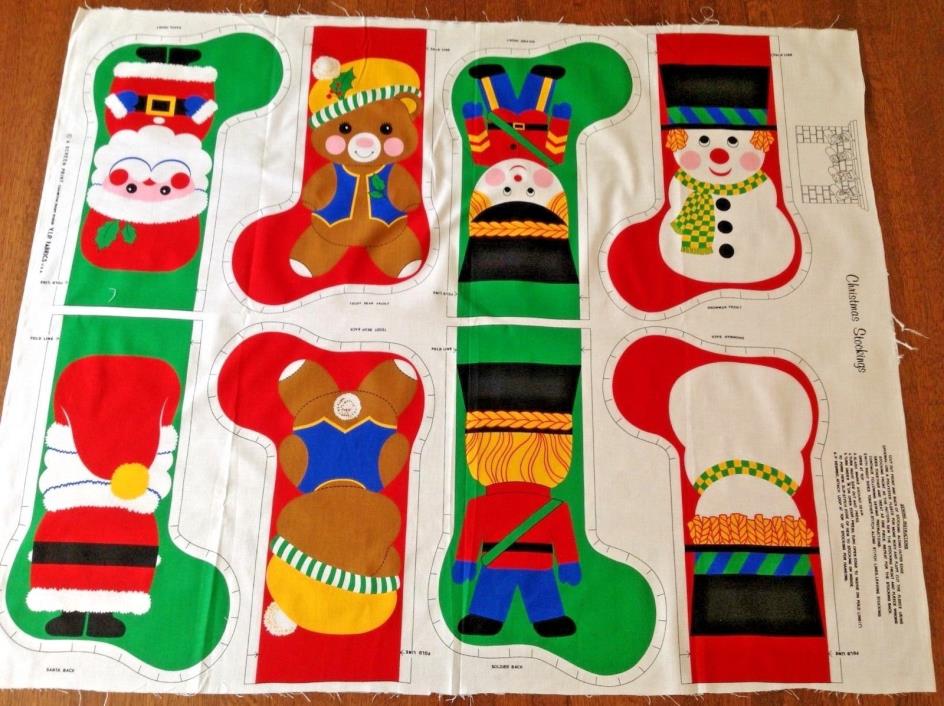 4 Vtg Cut & Sew Christmas Stockings Fabric Panel Easy Soldier Santa Snowman VIP