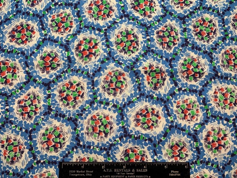 Vintage Cotton Feedsack Fabric 30s40s Red Blue Green Black Honeycomb EXC