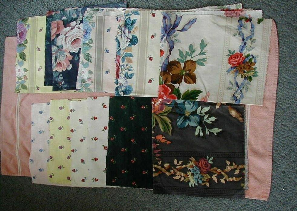 lot 11 polished cotton chintz fabric samples cabbage roses assorted colors