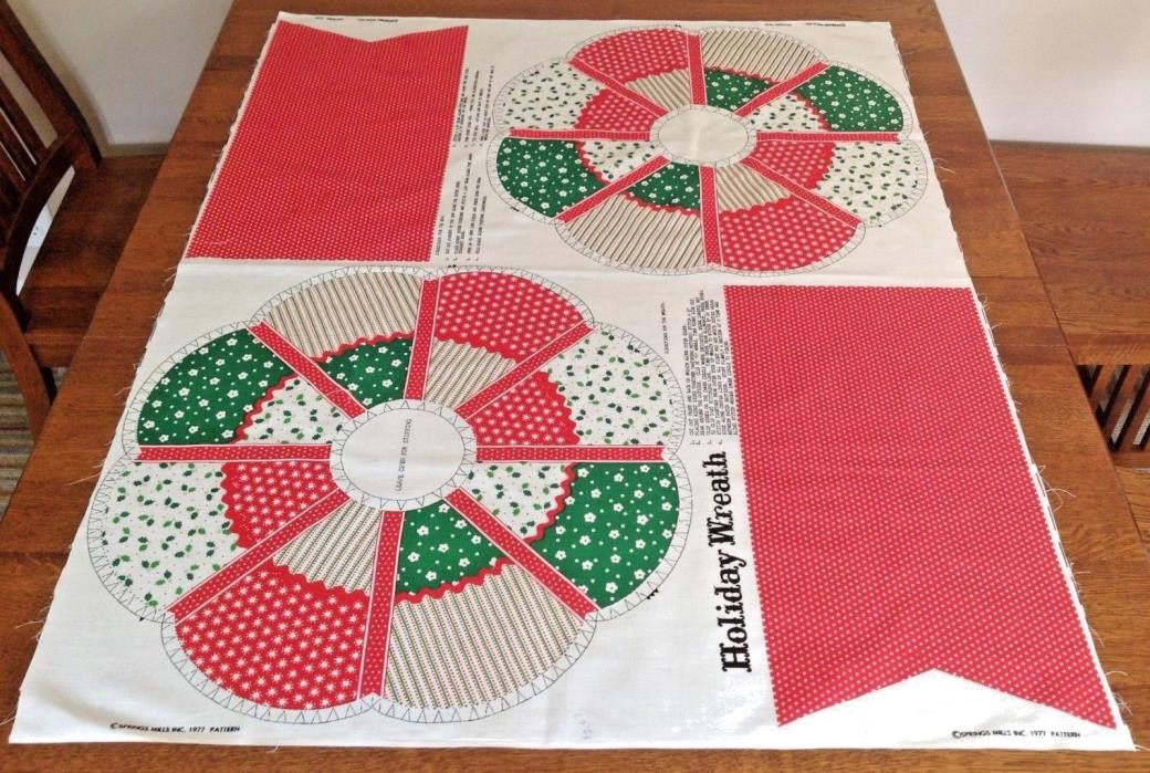 Vintage Cut and Sew Patchwork Christmas Wreath Fabric Panel Easy Beginner #7413