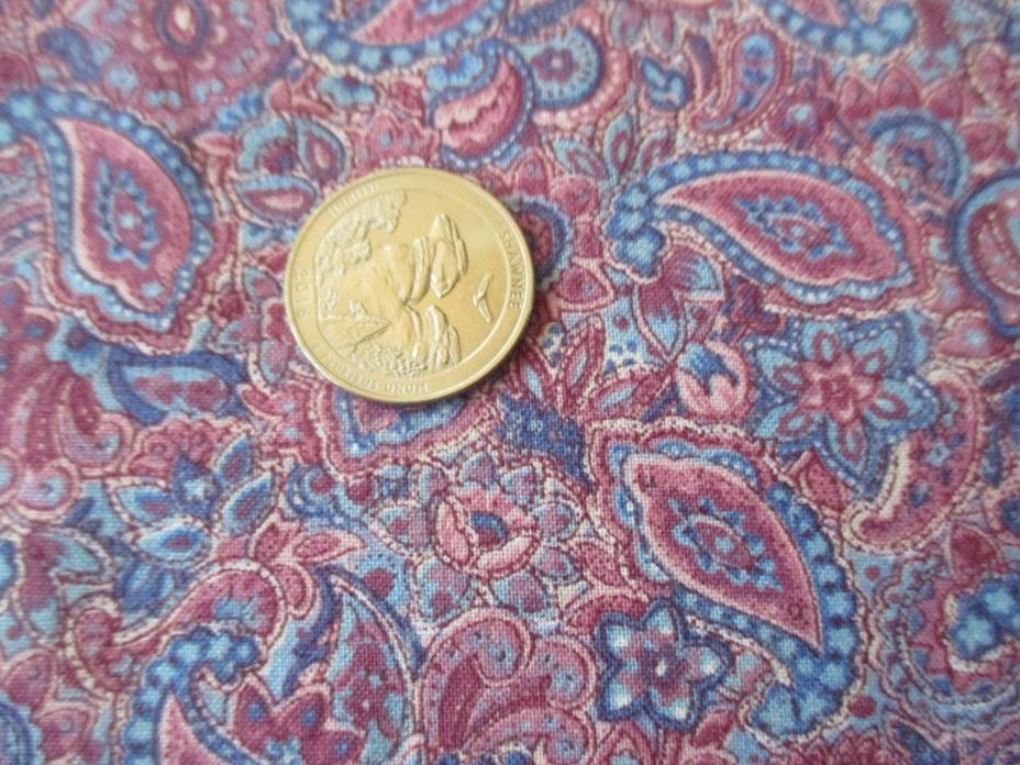 JACOBEAN Vintage COLLAGE PINK BLUE FLOWERS PAISLEY 1980's COTTON  Fabric-1 yd