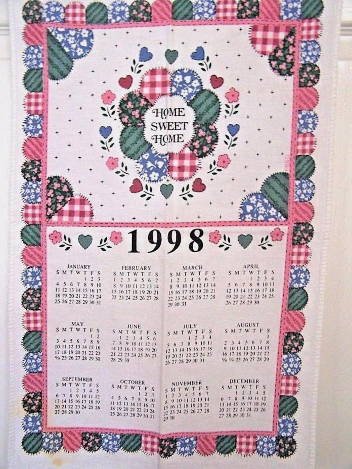 1998 Home Sweet Home Wall Calendar Kitchen Towel Cotton Pink Green Blue