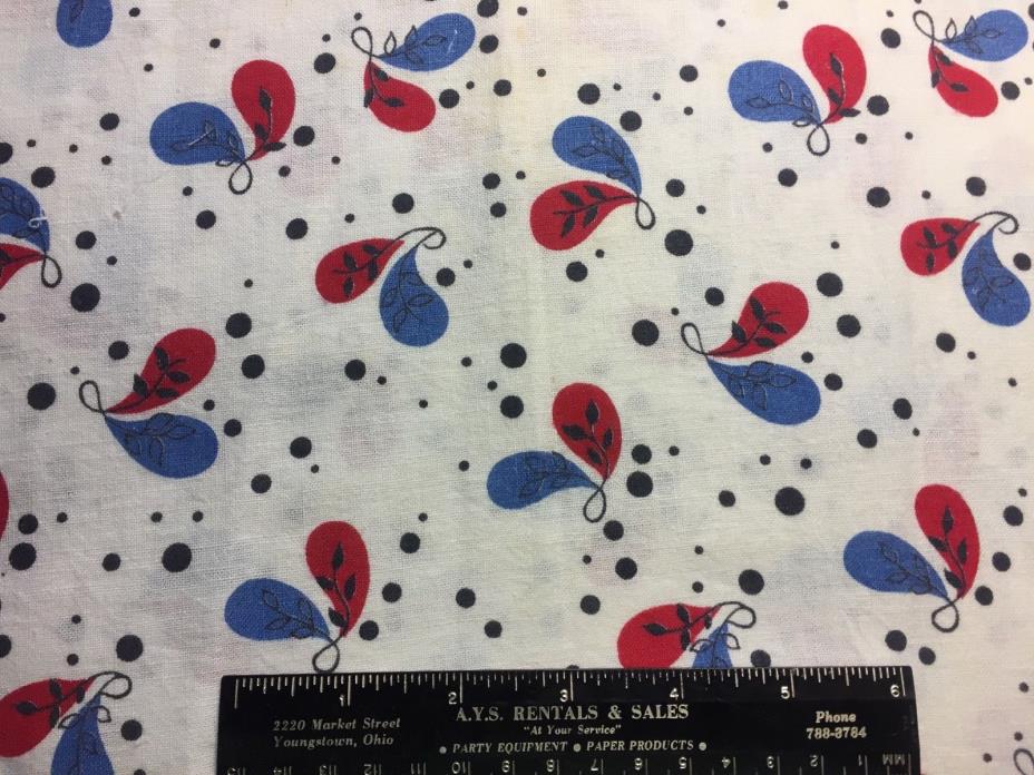 Vintage Cotton Feedsack Fabric 30s40s CUTE Blue & Red Teardrops