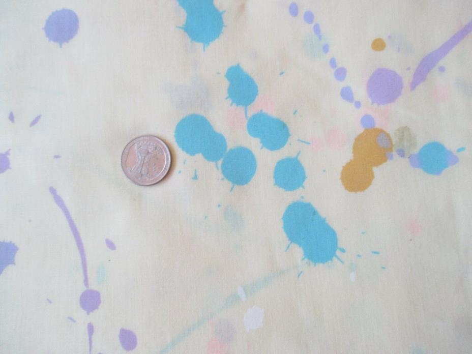 NEW WAVE Vintage PAINT SPLATTER On YELLOW 1980's COTTON Fabric-over 1 yd
