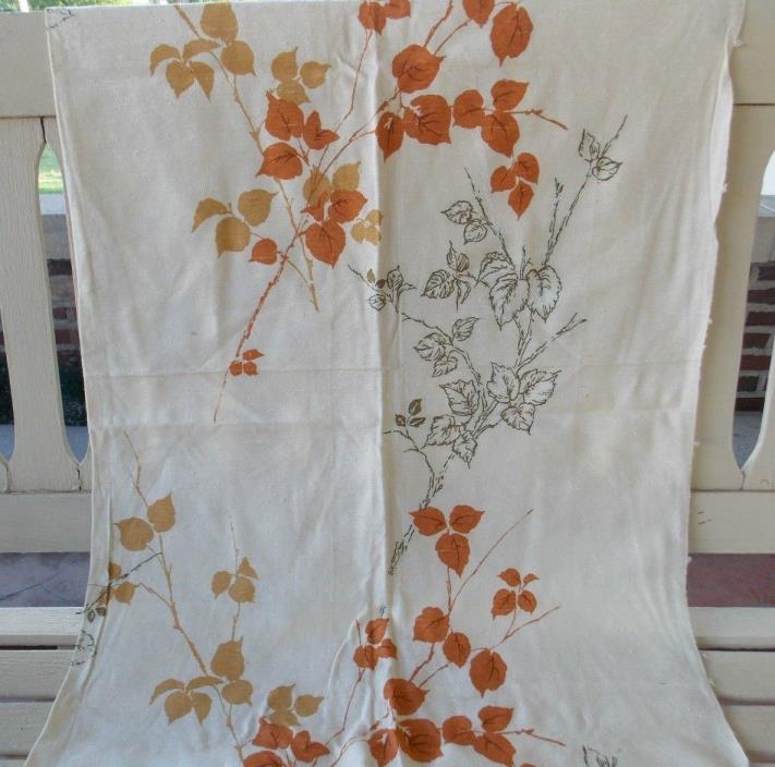 Vintage 1960's 1970's Fabric Rust Yellow Leaves Drapery Weight Fabric