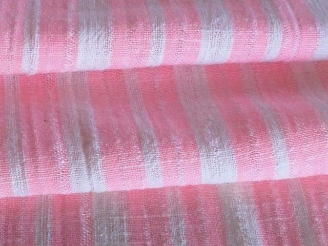 Vintage Muslin Cotton Candy Pink Stripe Gauzy Homespun Type Material Unused