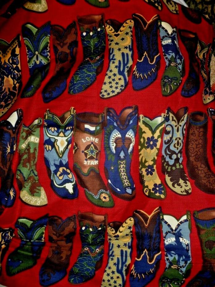 ROUNDUP COWGIRLS  Barkcloth MODA Fabric Upholstery Boots lined drape panel 2+ yd