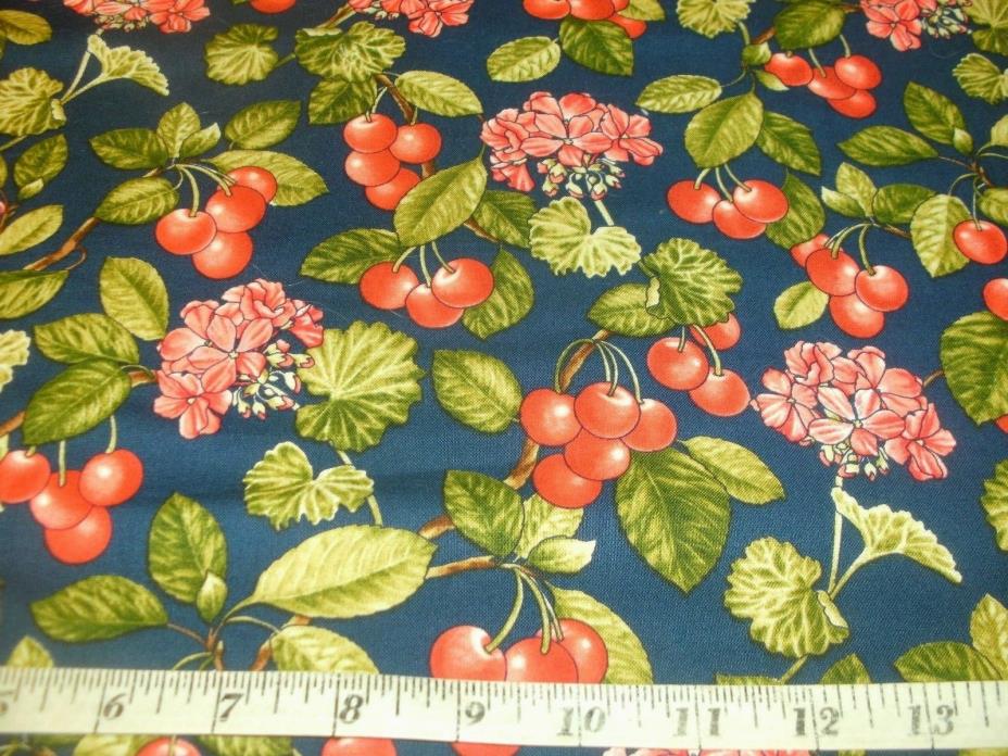 1/2 Yd Avlyn Quilt Fabric Cottage Charm Cherry Blossoms Cherries Navy Flowers