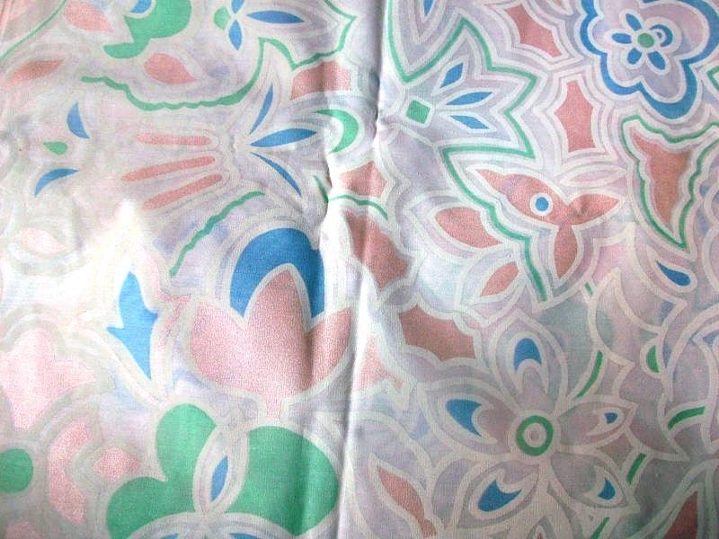 PASTEL PINK, BLUE & GREEN SPRING FLOWERS ON SHEER WHITE FABRIC - 56