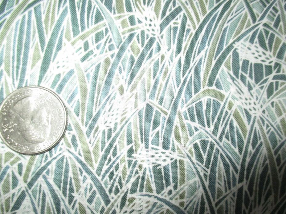 MEADOW Vintage GREEN CREAM GRASSES On GREEN 1990's COTTON Fabric-2 yd