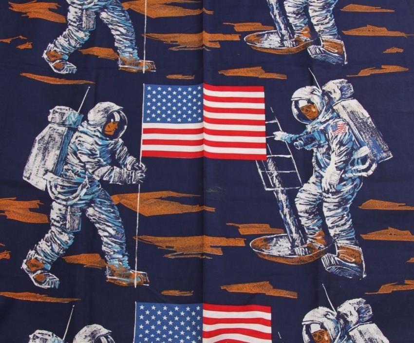 Vintage Moonwalk Space Landing Astronaut Fabric 2+ Yards 100% Cotton