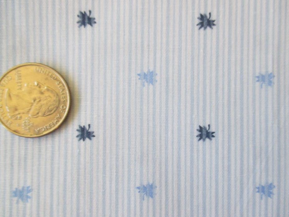 SWEET Vintage BLUE FLOWERS On BLUE WHITE STRIPES 1970's COTTON Fabric-shy 1 yd