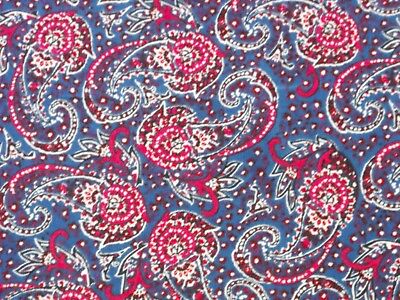 Vintage Royal Blue Red Velvety Paisley Corduroy Fabric BTY