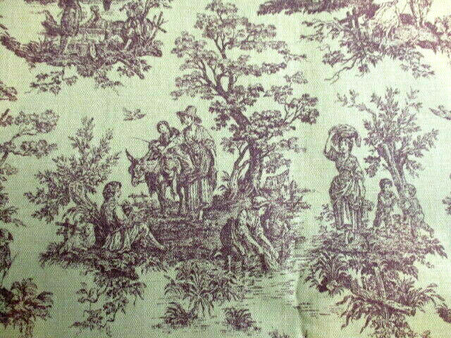 Country French Toile Green Purple/Brown Upholstery Fabric 3 Yards
