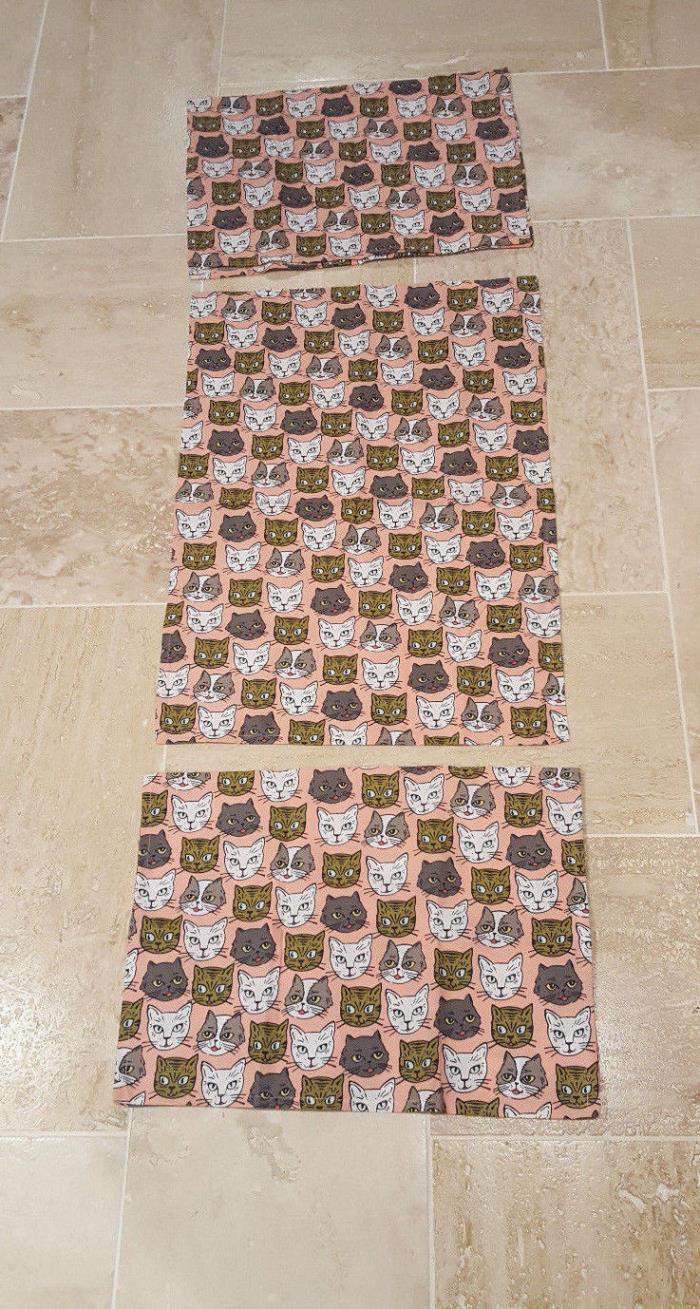 Cat Print Fabric Paper Source Coral background, White Gray, Brown cats Pieces
