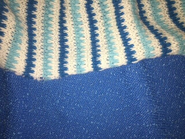 Vintage AQUA & NAVY BLUE STRIPED SWEATER KNIT STRETCH FABRIC+WORSTED BLEND~5 YDS