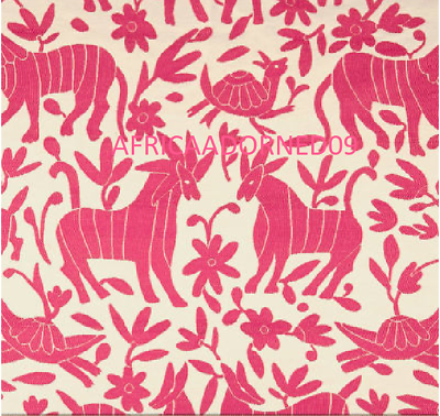 ETHNIC CHIC MEXICAN SUZANI FOLK ART ANIMAL UPHOLSTERY FABRIC  2 YARDS PINK