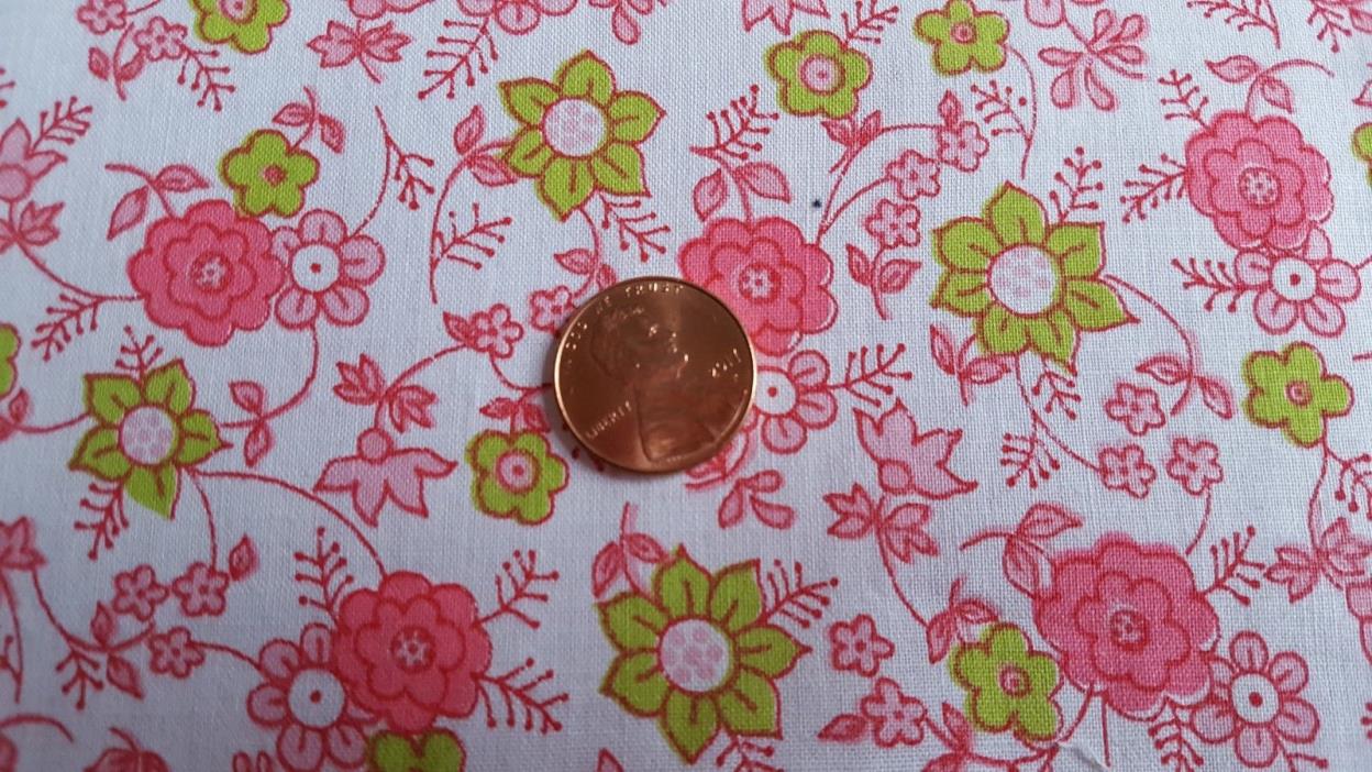 VTG Cotton Fabric 30s Quilt Doll Pink Chartreuse Green Flowers